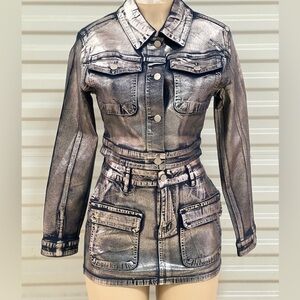 Silver Metallic Denim Skirt SET